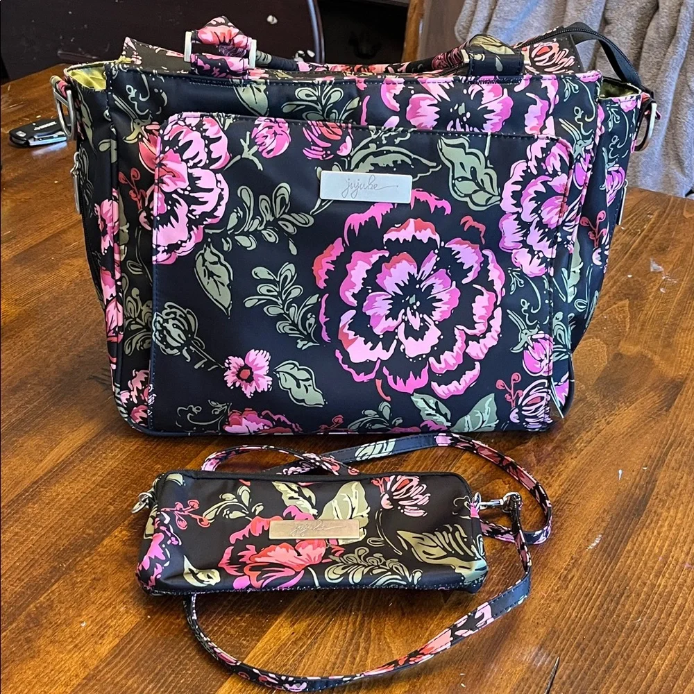 Jujube Be Quick Pouch & Be Classy Tote Diaper Bag, Blooming Romance, Floral Pink